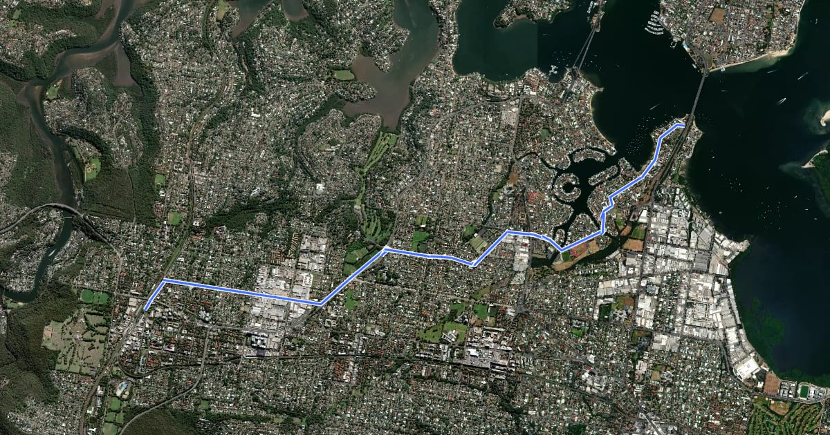 Маршрут Sutherland to Taren Point на спутниковом снимке