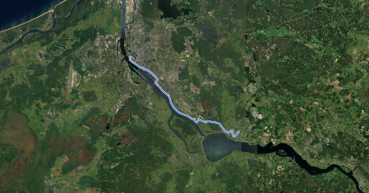 Маршрут Svētā Jēkaba ceļš (Rīga-Skaistkalne) 1 etaps: Rīga – Salaspils на спутниковом снимке