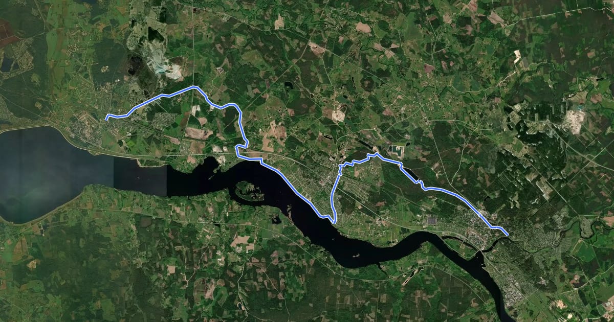 Маршрут Svētā Jēkaba ceļš (Rīga-Skaistkalne) 2 etaps: Salaspils – Ogre на спутниковом снимке
