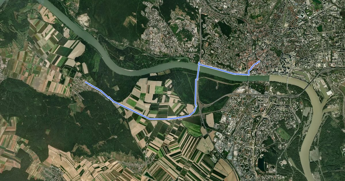 Маршрут Svätojakubská cesta na Slovensku: Etapa Bratislava – Wolfsthal (AT) на спутниковом снимке