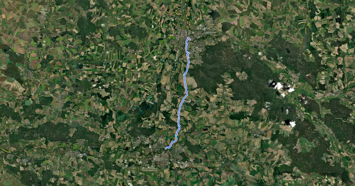 Маршрут Svatojakubská cesta, Východočeská trasa, Hradec Králové - Pardubice на спутниковом снимке