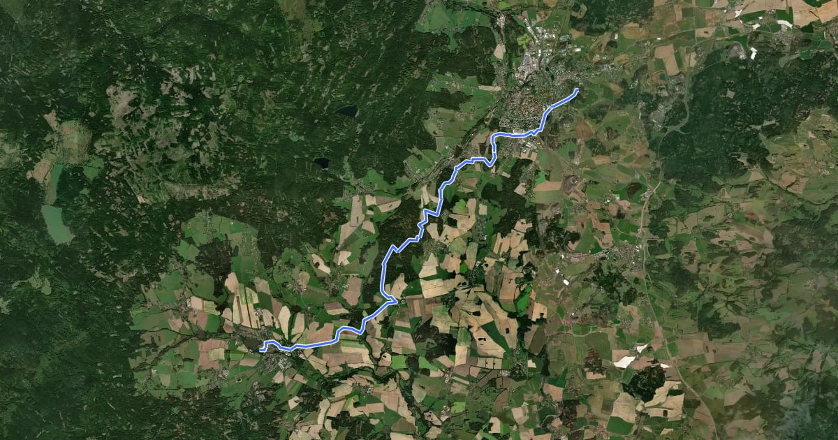 Маршрут Svatojakubská cesta, Všerubská trasa, Příbram - Rožmitál p. Třemšínem на спутниковом снимке