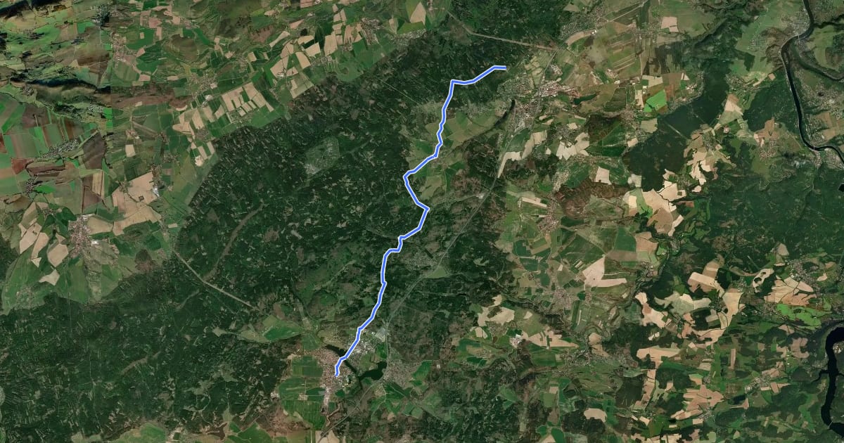 Маршрут Svatojakubská cesta, Všerubská trasa, Skalka - Dobříš на спутниковом снимке