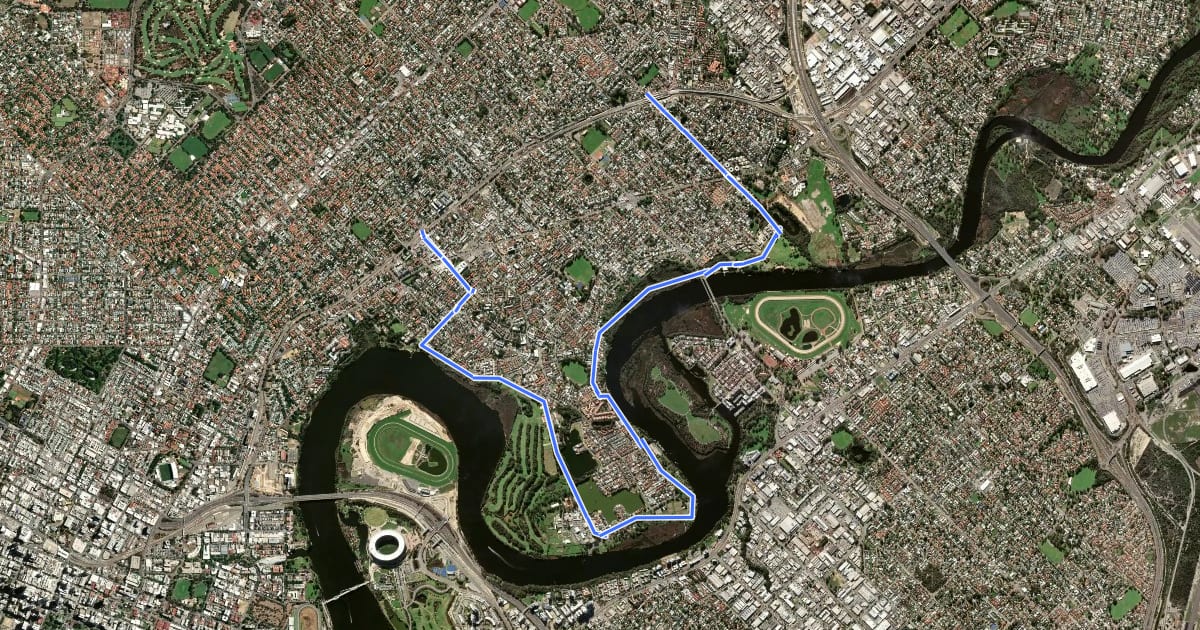 Маршрут Swan River Ride 2 на спутниковом снимке