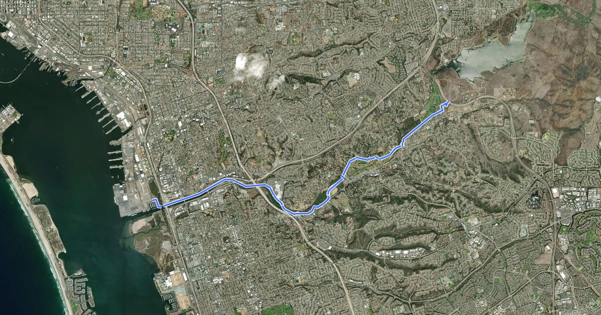 Маршрут Sweetwater Bike Route на спутниковом снимке
