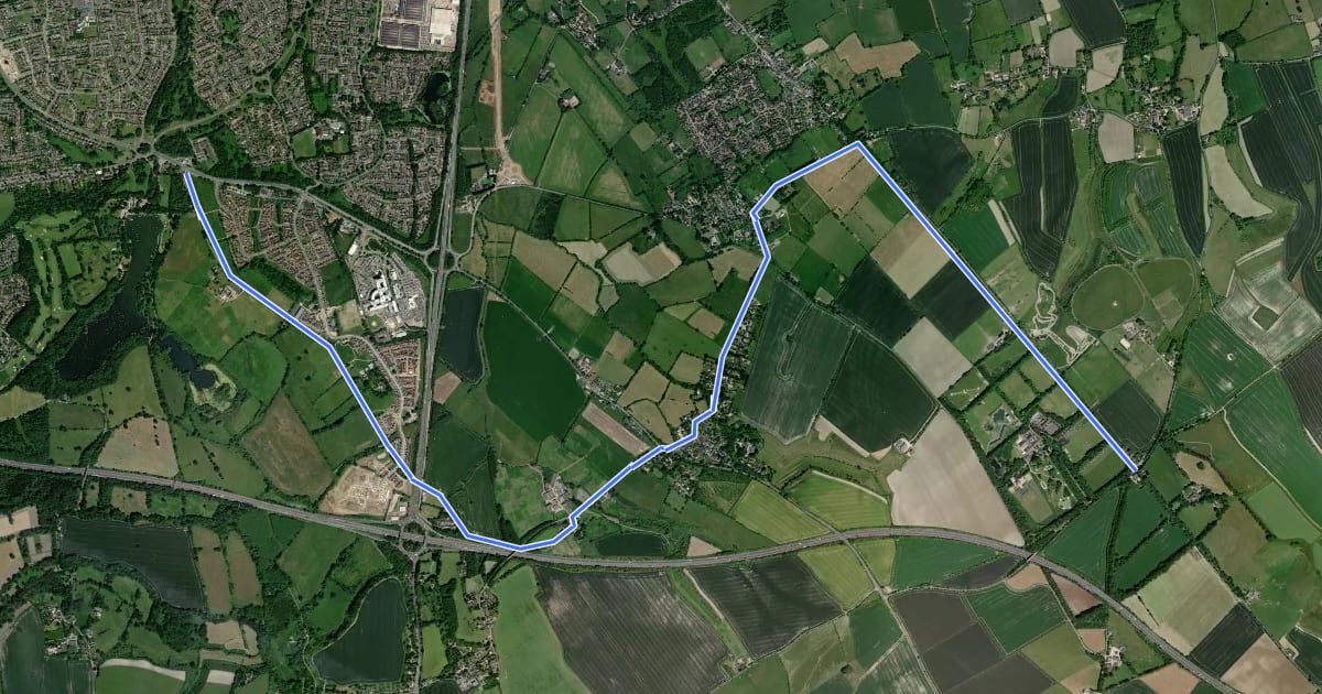 Маршрут Swindon to Ridgeway Link на спутниковом снимке