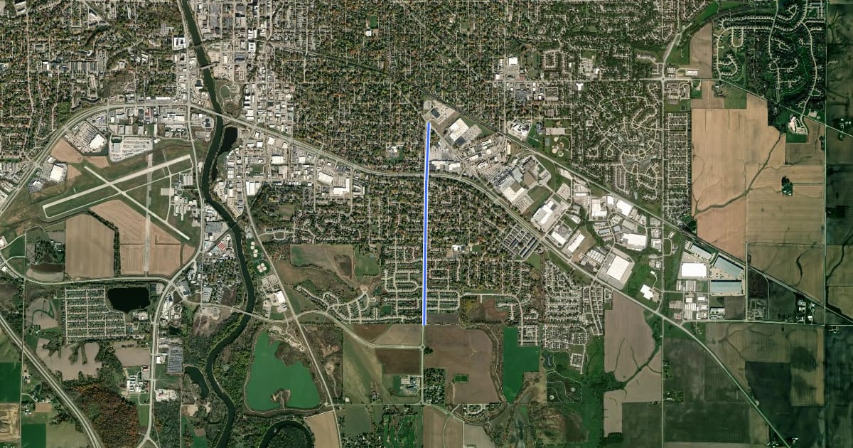 Маршрут Sycamore Street Sidepath на спутниковом снимке