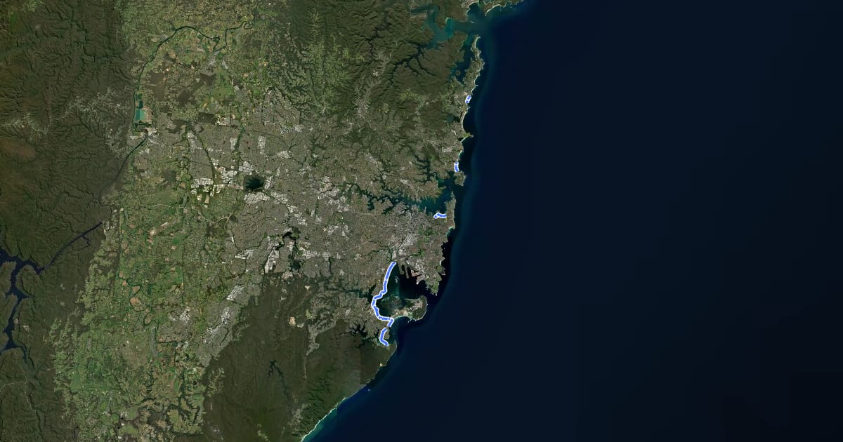 Маршрут Sydney NSW Coastline Cycleway на спутниковом снимке