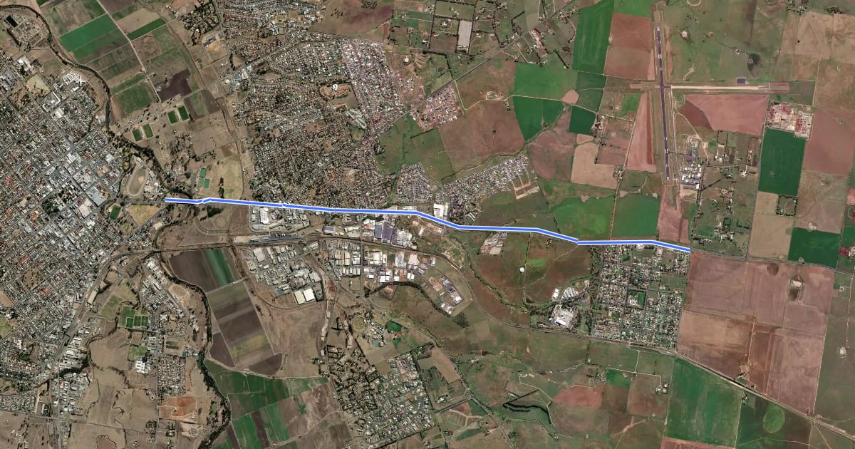 Маршрут Sydney Road shared path на спутниковом снимке