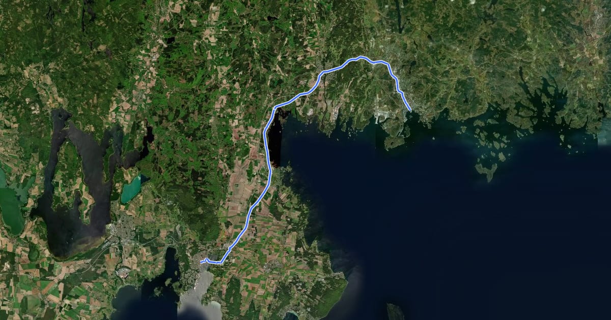 Маршрут Sydostleden (Karlshamn - Sölvesborg) на спутниковом снимке