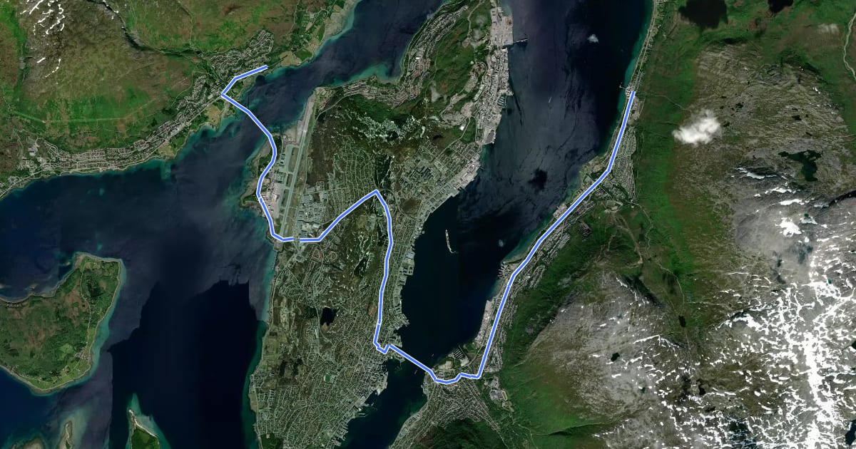 Маршрут Sykkelrute 12 Tromsø на спутниковом снимке