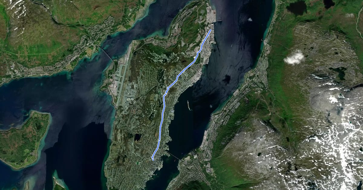 Маршрут Sykkelrute 14 Tromsø на спутниковом снимке