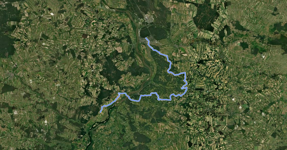Маршрут Szlak Bursztynowy Greenways Brześce - Puławy на спутниковом снимке
