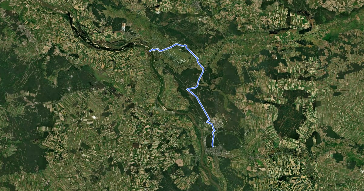 Маршрут Szlak Bursztynowy Greenways Puławy - Dęblin на спутниковом снимке