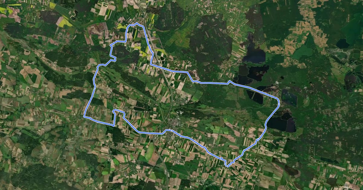 Маршрут Szlak Grodzisk, Kapliczek i Krzyży Pokutnych на спутниковом снимке