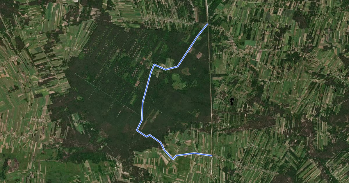 Маршрут Szlak Puszczańskich Dębów на спутниковом снимке