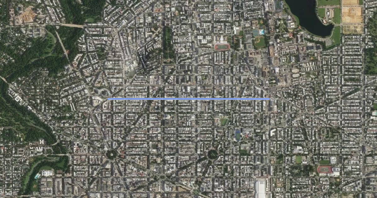 Маршрут T Street Northwest на спутниковом снимке