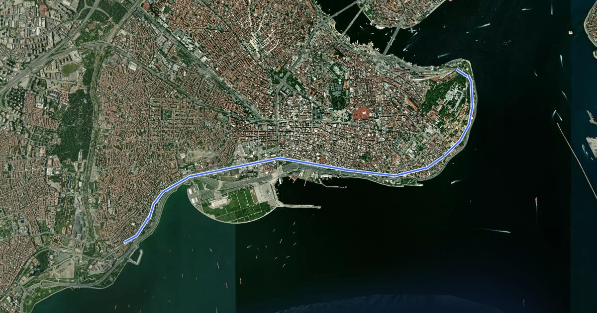 Маршрут T6/U3 Bisiklet Yolu на спутниковом снимке