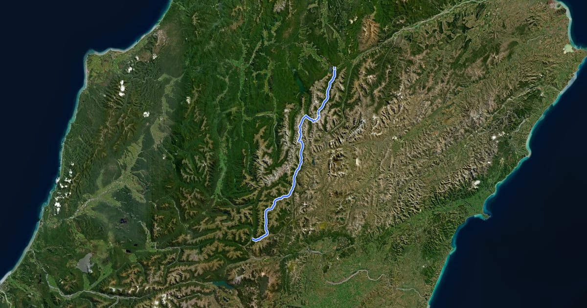 Маршрут TA07b Waiau Pass на спутниковом снимке