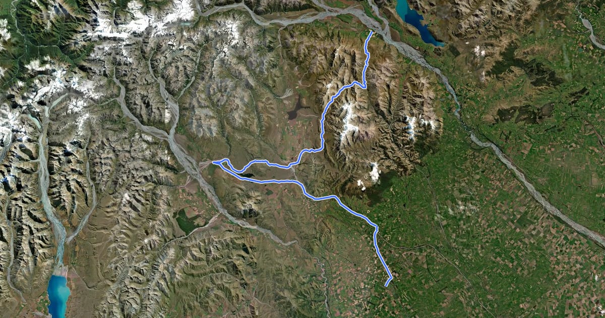 Маршрут TA08d Rakaia River to Rangitata River на спутниковом снимке