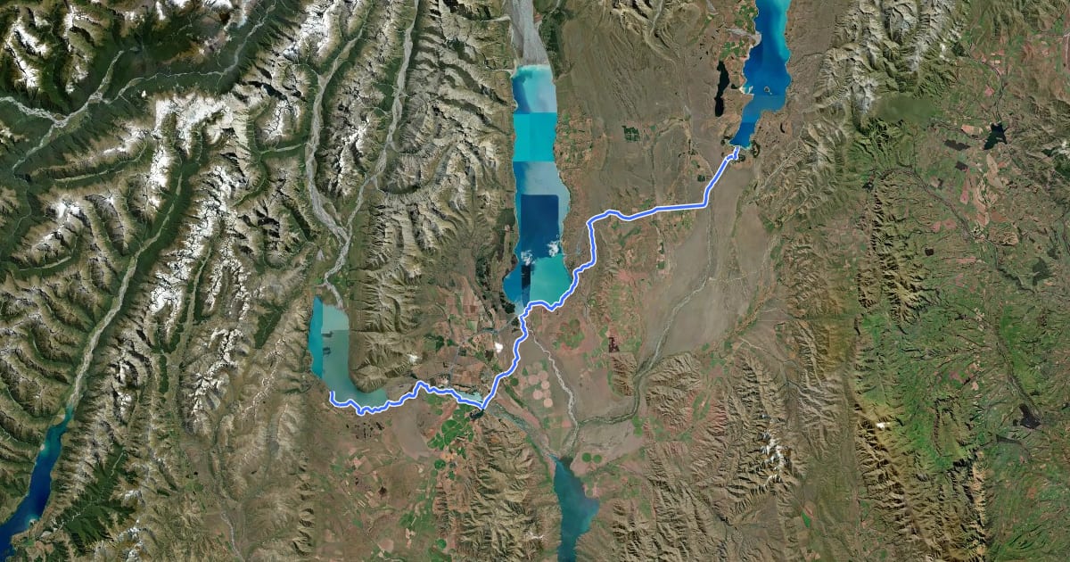 Маршрут TA08f - Tekapo to Lake Ōhau на спутниковом снимке