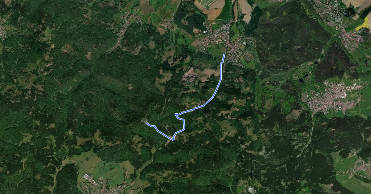 Маршрут Tabarz - Felsental - Großer Inselberg (Gelbes Quadrat) на спутниковом снимке