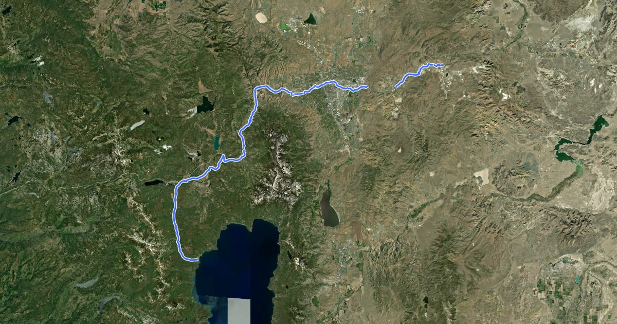 Маршрут Tahoe-Pyramid Bikeway на спутниковом снимке