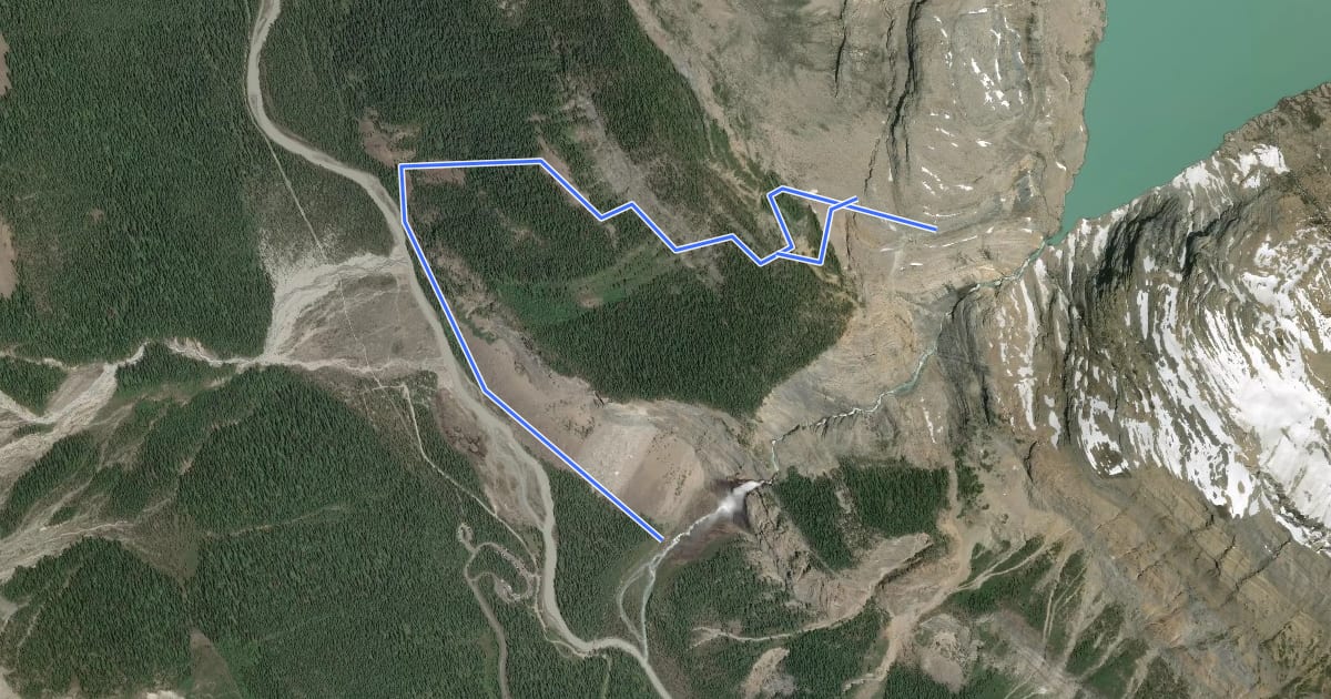 Маршрут Takakkaw Lake Route на спутниковом снимке