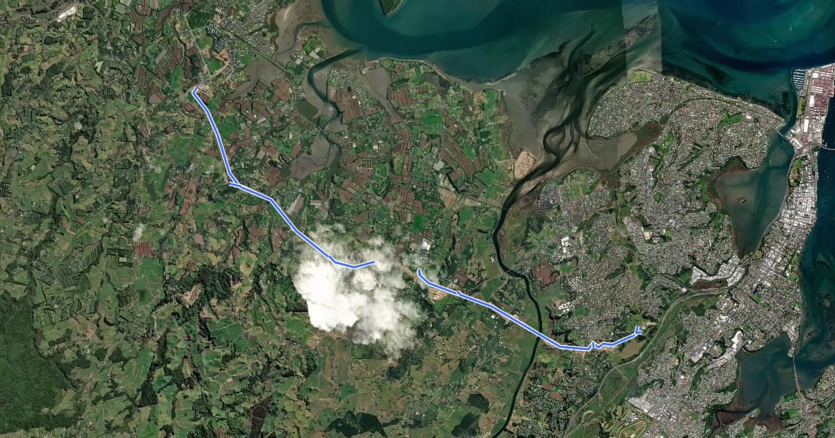 Маршрут Takitimu North Link Shared Path на спутниковом снимке