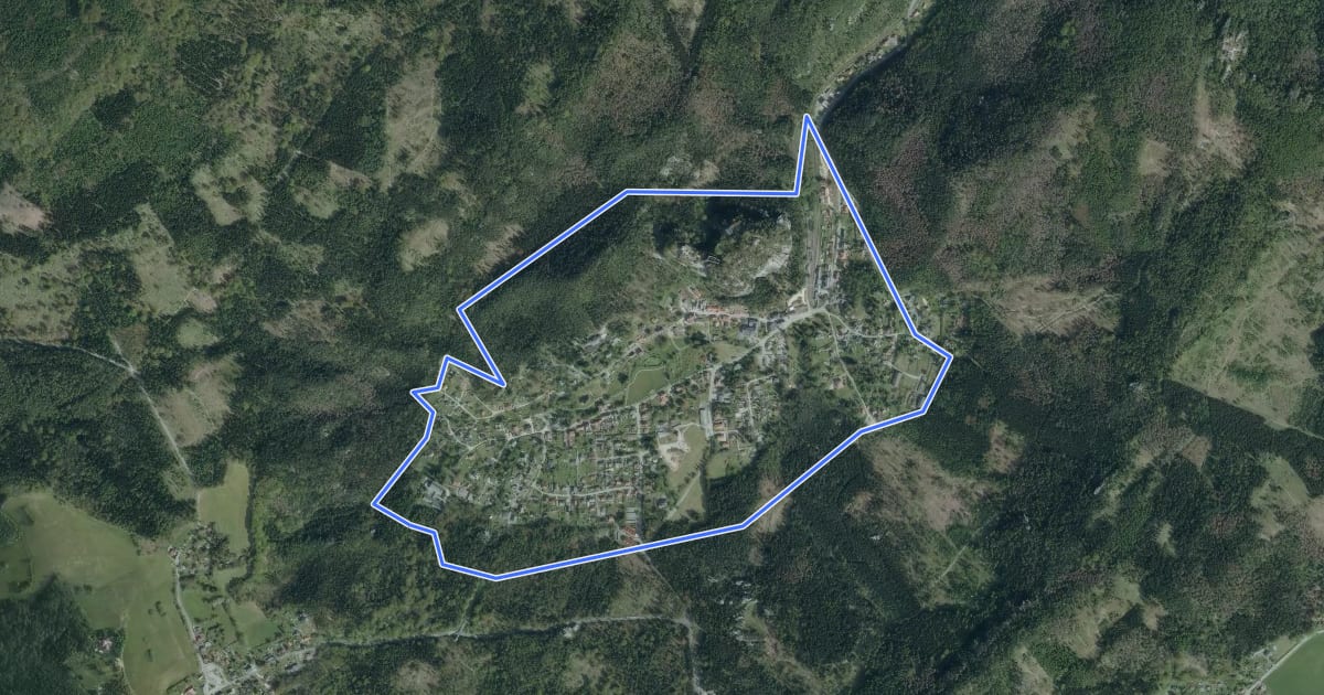 Маршрут Talringweg Oybin (grüner Punkt) на спутниковом снимке
