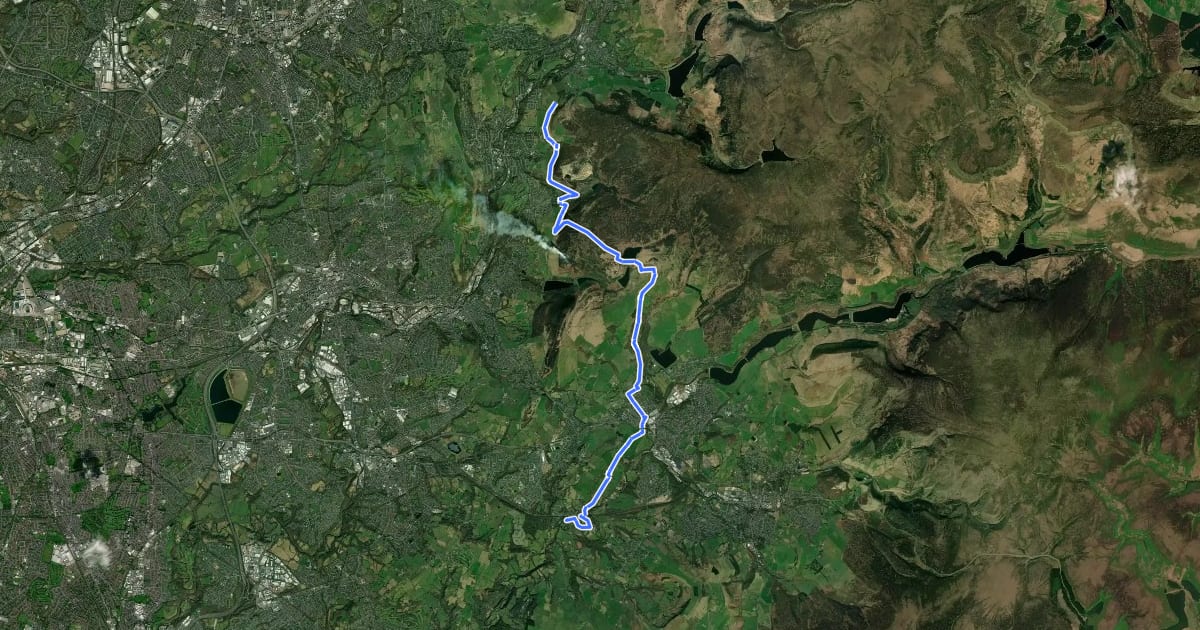 Маршрут Tameside Trail (East - Broadbottom to Mossley) на спутниковом снимке