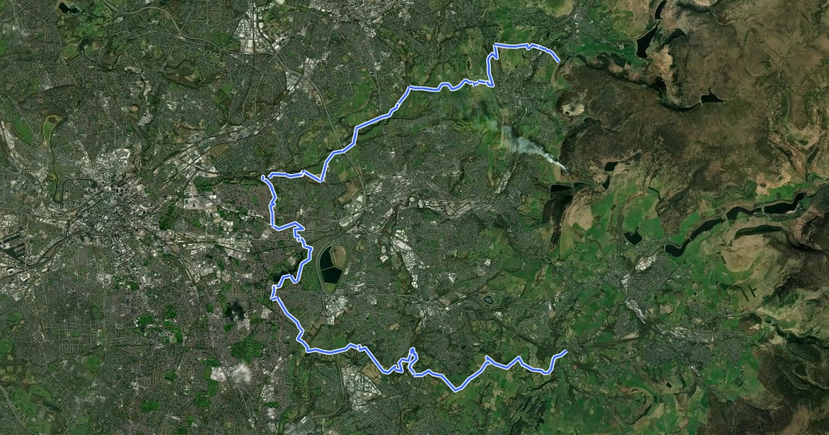 Маршрут Tameside Trail (West - Broadbottom to Mossley) на спутниковом снимке