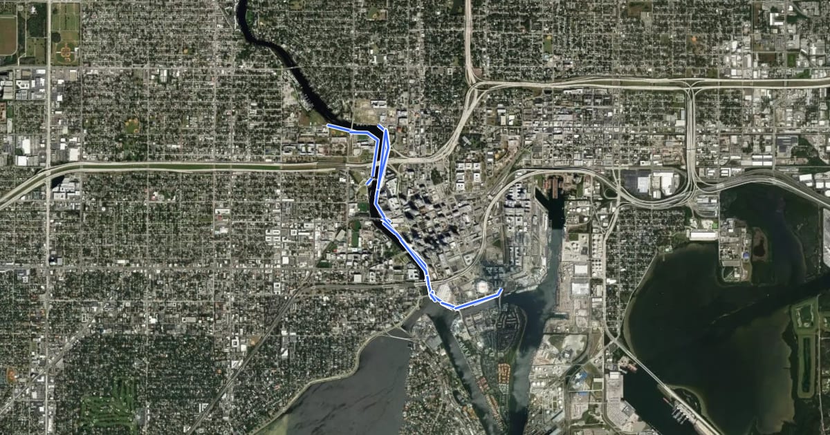 Маршрут Tampa Riverwalk на спутниковом снимке