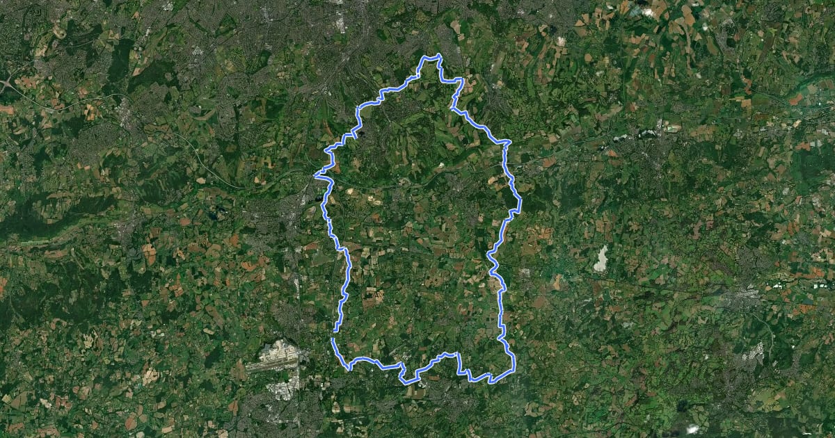 Маршрут Tandridge Border Path на спутниковом снимке