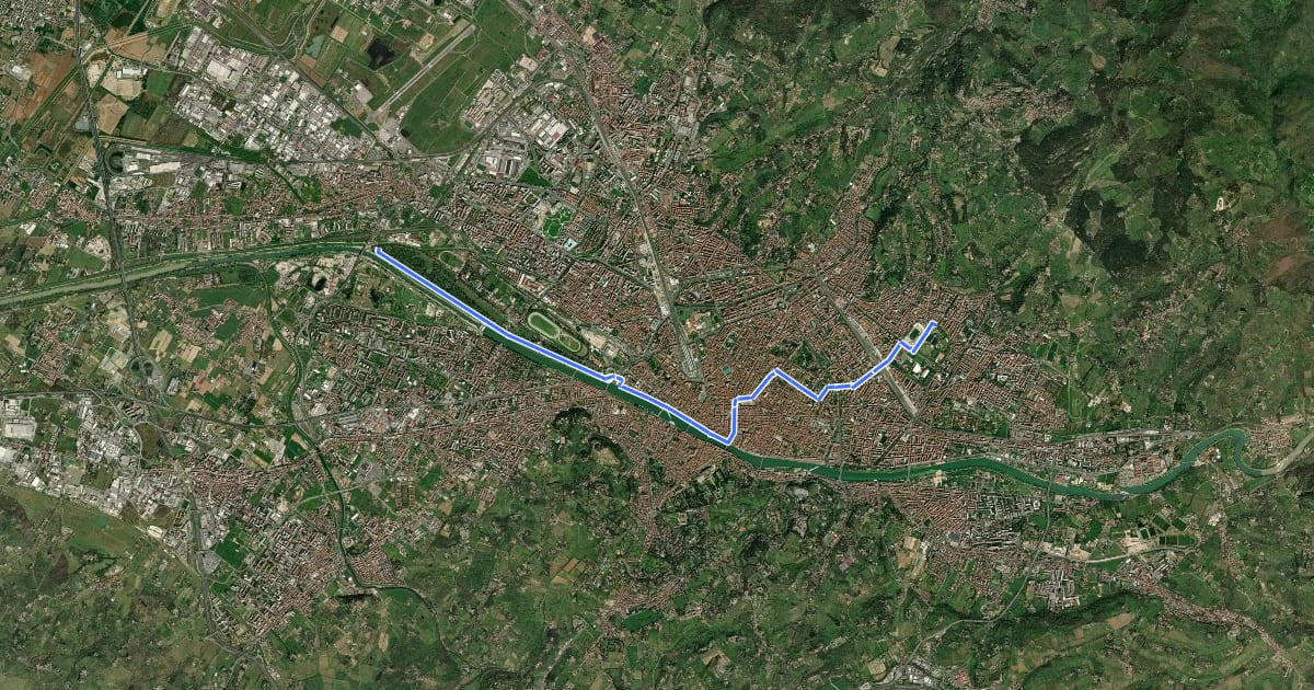 Маршрут Tappa 6 - Attraverso Firenze на спутниковом снимке