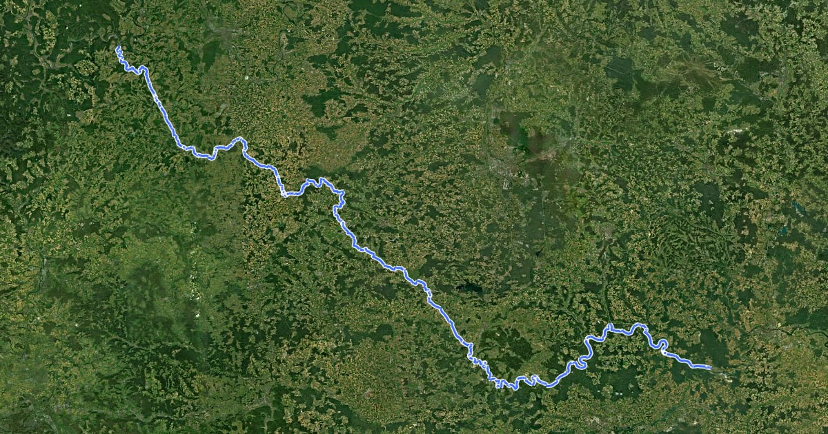 Маршрут Tauber-Altmühl-Radweg на спутниковом снимке