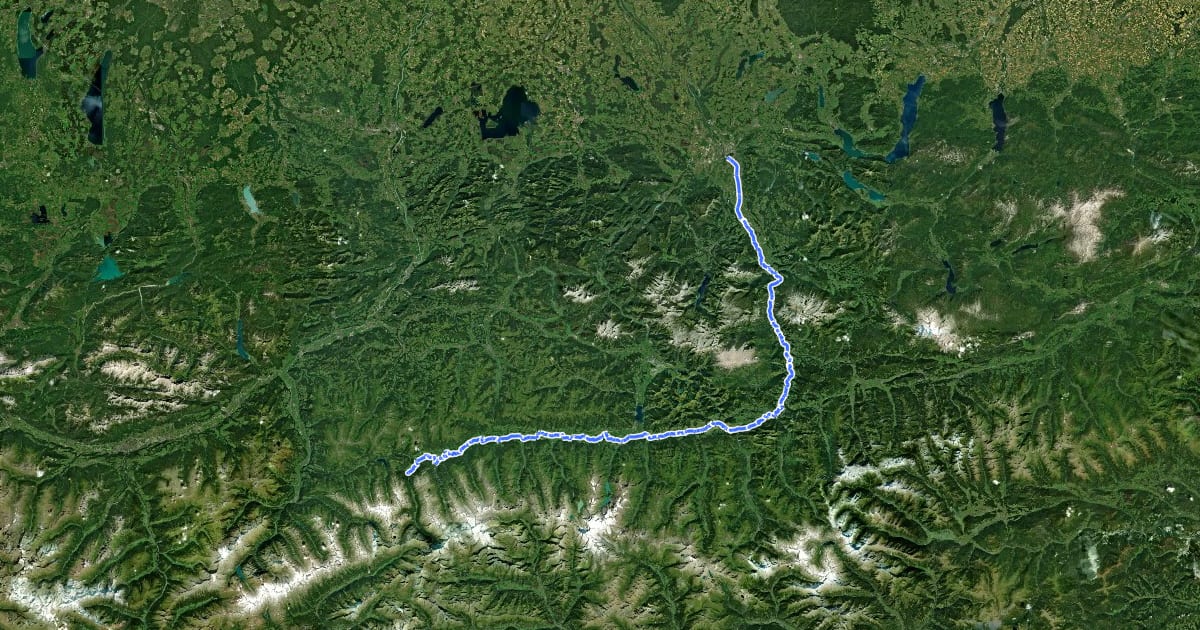 Маршрут Tauernradweg, Etappe Salzburg - Krimml на спутниковом снимке