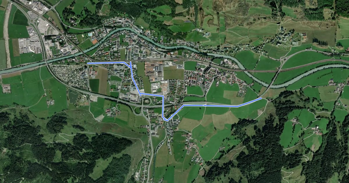 Маршрут Tauernradweg - Variante Bruck на спутниковом снимке