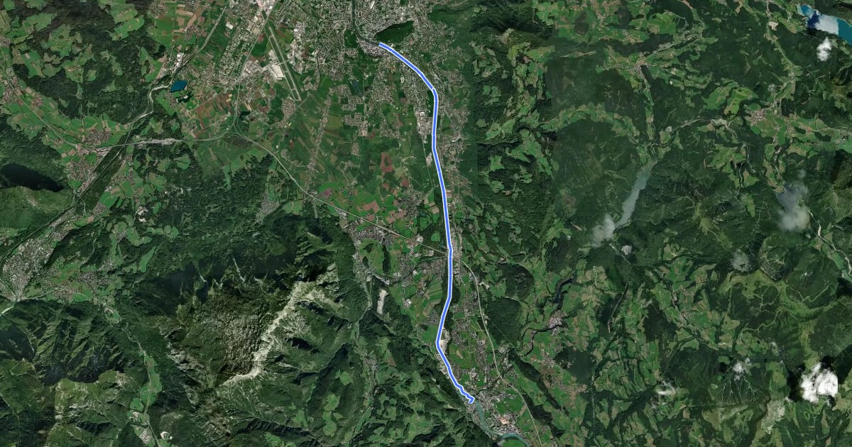 Маршрут Tauernradweg - Variante Salzburg rechtes Ufer на спутниковом снимке