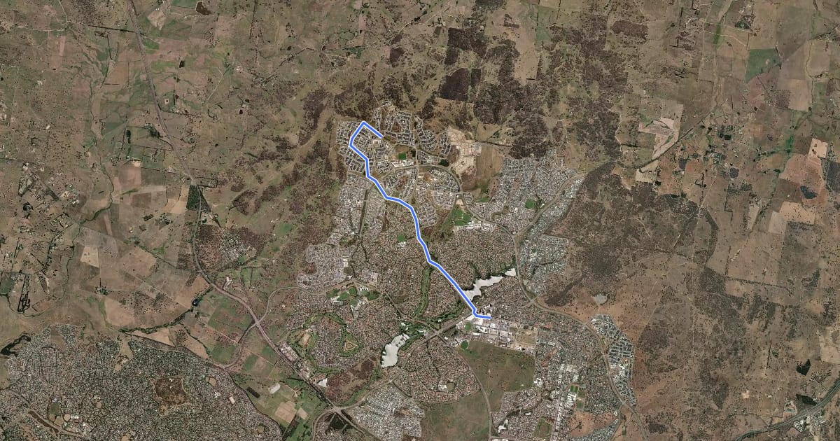 Маршрут Taylor Gungahlin Cycle Route на спутниковом снимке