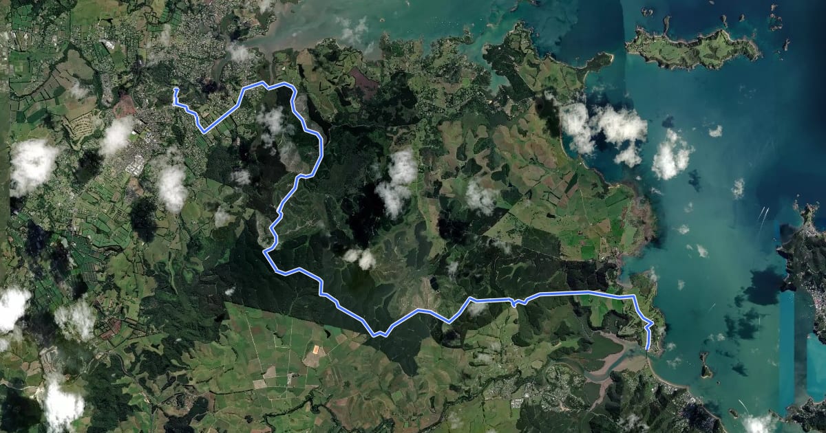 Маршрут Te Araroa - 01 Northland - d Kereikeri (Stone Store) to Waitangi Bridge на спутниковом снимке