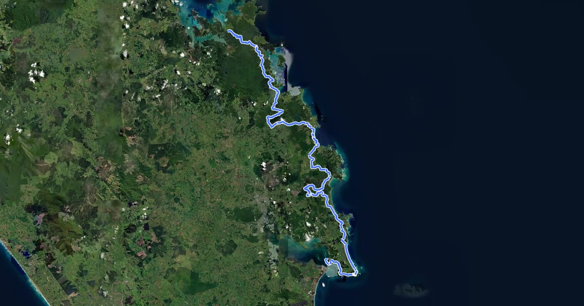 Маршрут Te Araroa - 01 Northland - g Waikare to Whangarei Heads на спутниковом снимке
