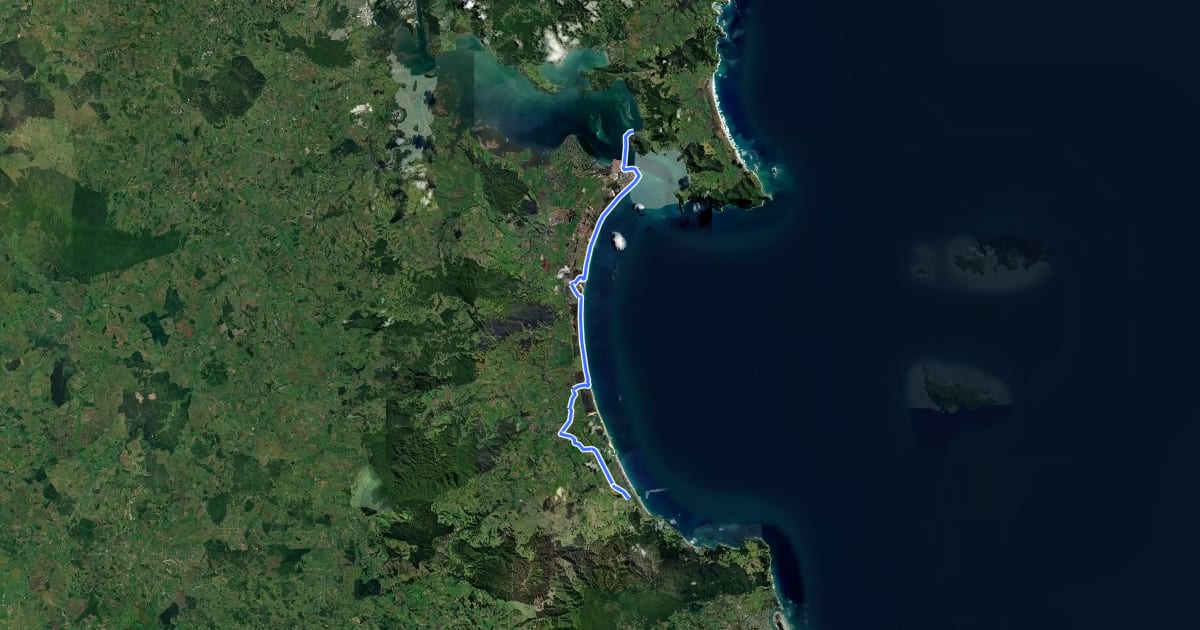 Маршрут Te Araroa - 01 Northland - h Whangarei Heads to Bream Bay на спутниковом снимке