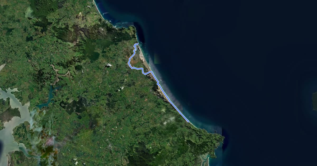 Маршрут Te Araroa - 02 Auckland - a Mangawhai Heads to Pakiri Beach на спутниковом снимке