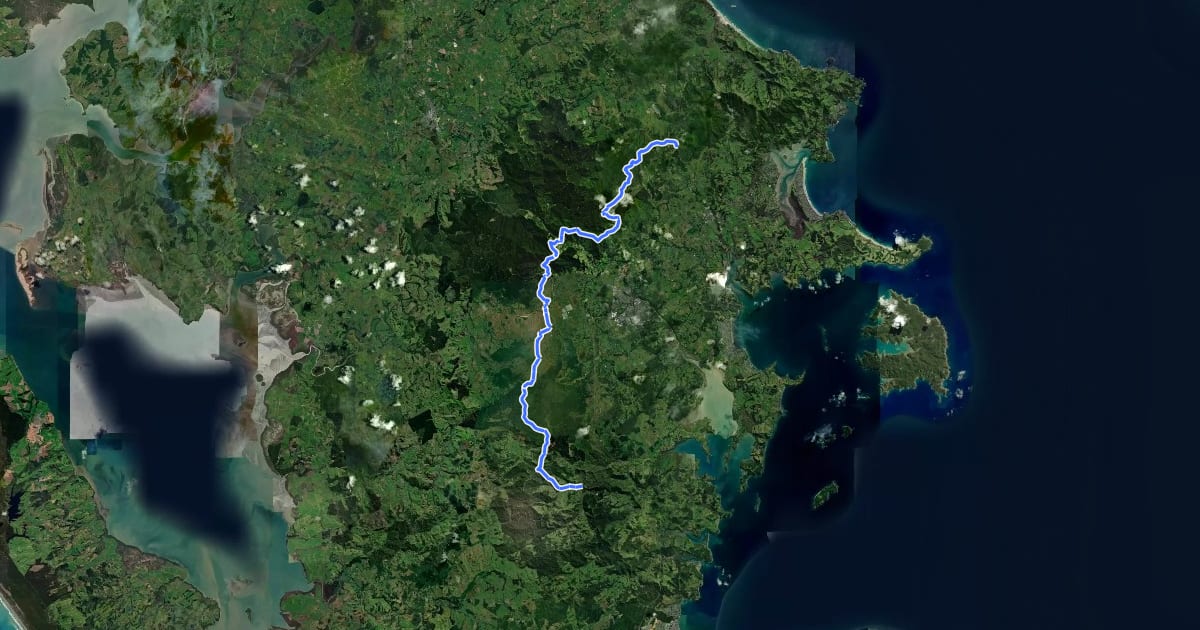 Маршрут Te Araroa - 02 Auckland - c Govan Wilson Road to Puhoi Valley на спутниковом снимке