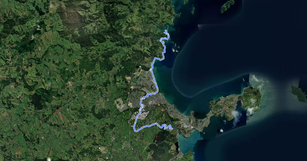 Маршрут Te Araroa - 02 Auckland - f Wenderholm Kayak to Stillwater на спутниковом снимке
