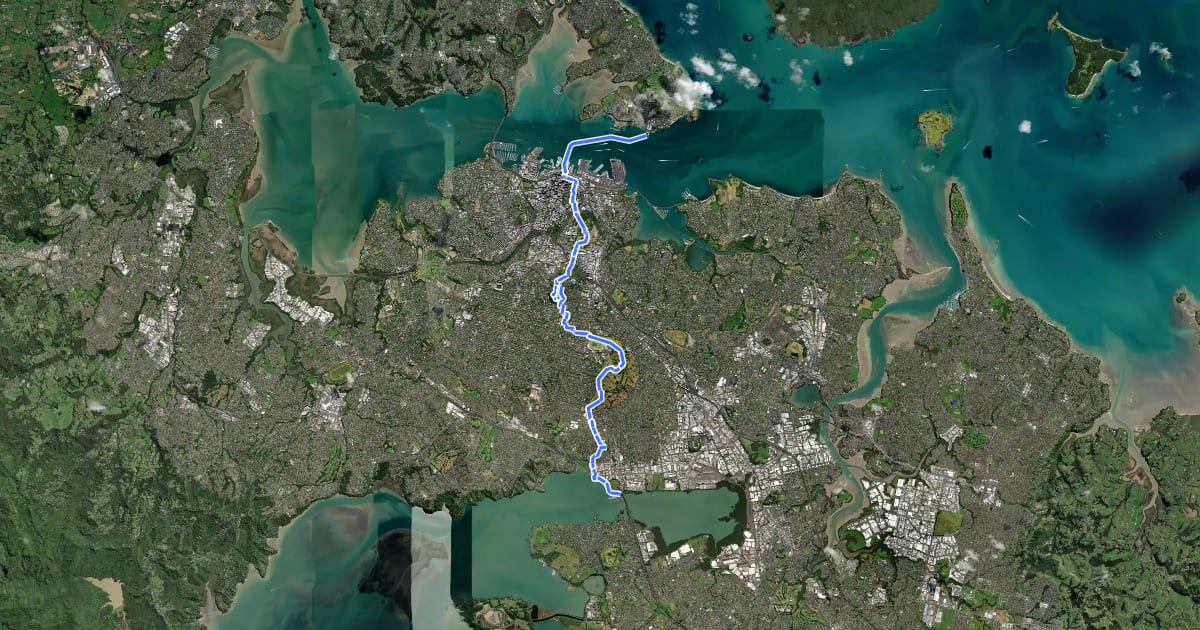 Маршрут Te Araroa - 02 Auckland - j Devonport to Onehunga на спутниковом снимке