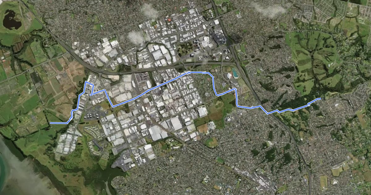 Маршрут Te Araroa - 02 Auckland - m Puhinui to Totara Park, Wairere Road, Manurewa на спутниковом снимке