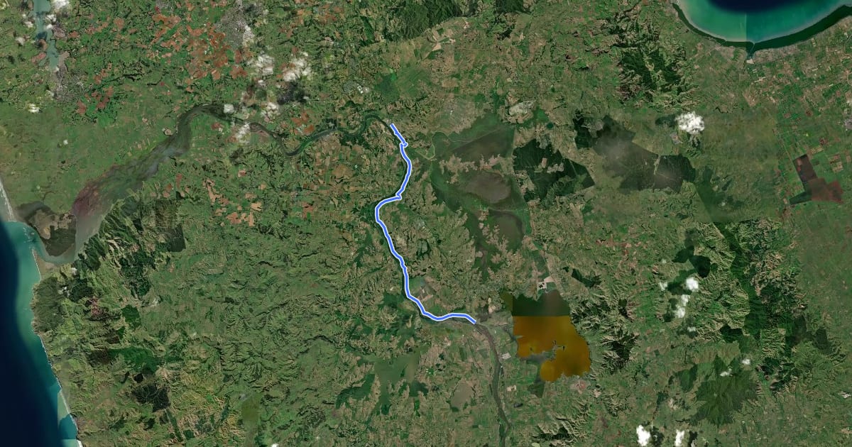 Маршрут Te Araroa - 03 Waikato - a Mercer to Rangiriri на спутниковом снимке