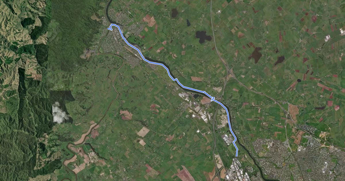 Маршрут Te Araroa - 03 Waikato - d Ngaruawahia to Pukete Road, Hamilton на спутниковом снимке